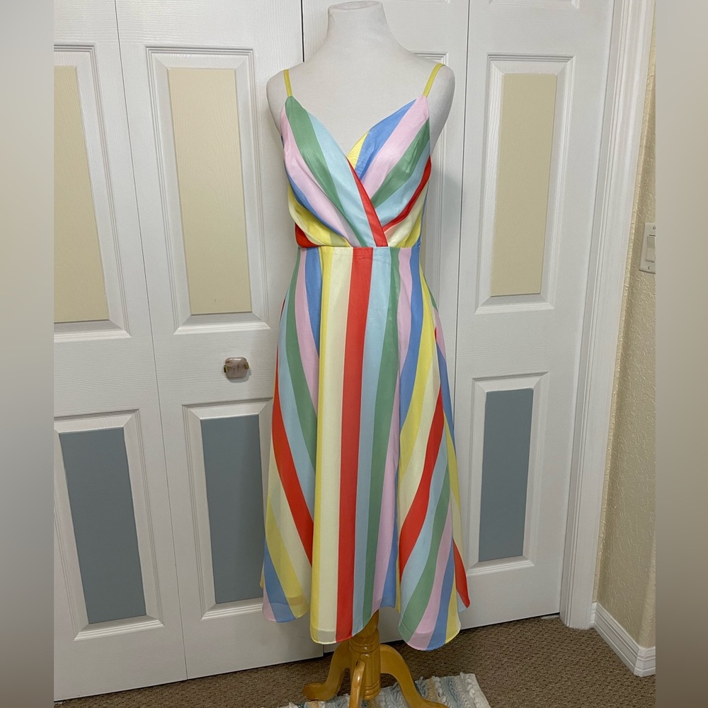 Lulu’s Winning Smile Rainbow Striped Sleeveless Midi Dress Size Small - Picture 1 of 12